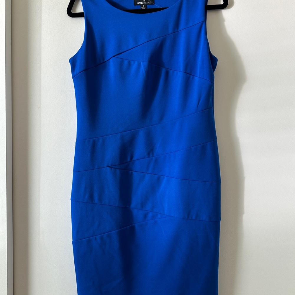 Ronni Nicole Blue Sheath Dress Sleeveless Scoop Neck